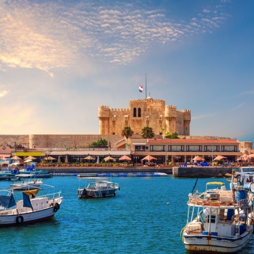 Boats,In,The,Harbour,Near,Famous,Citadel,Of,Qaitbay,,Alexandria,